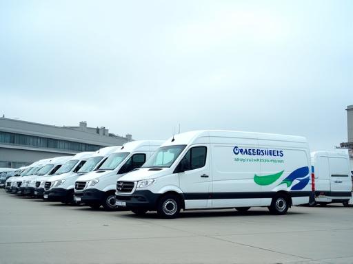Varias furgonetas de una flota comercial aparcadas en fila